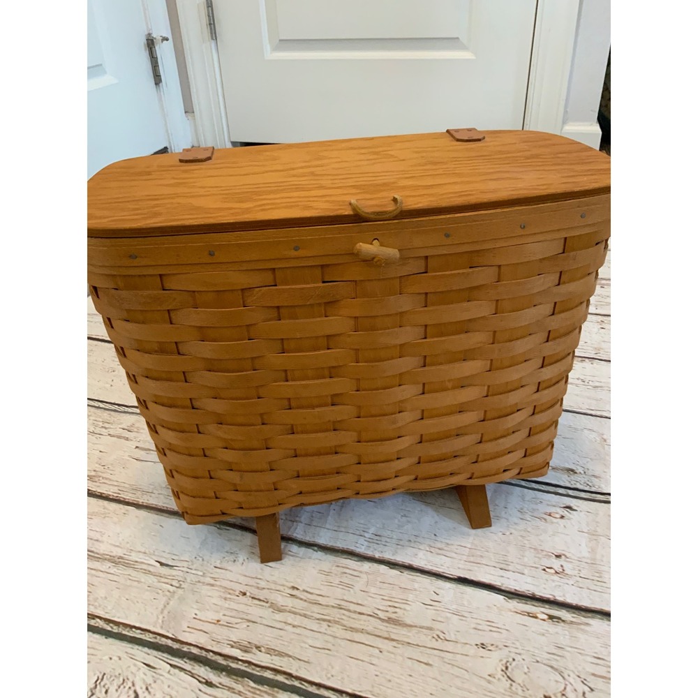 Longaberger 1996 Large Woven Magazine Basket w/ Lid and Liner Vintage Farmhouse